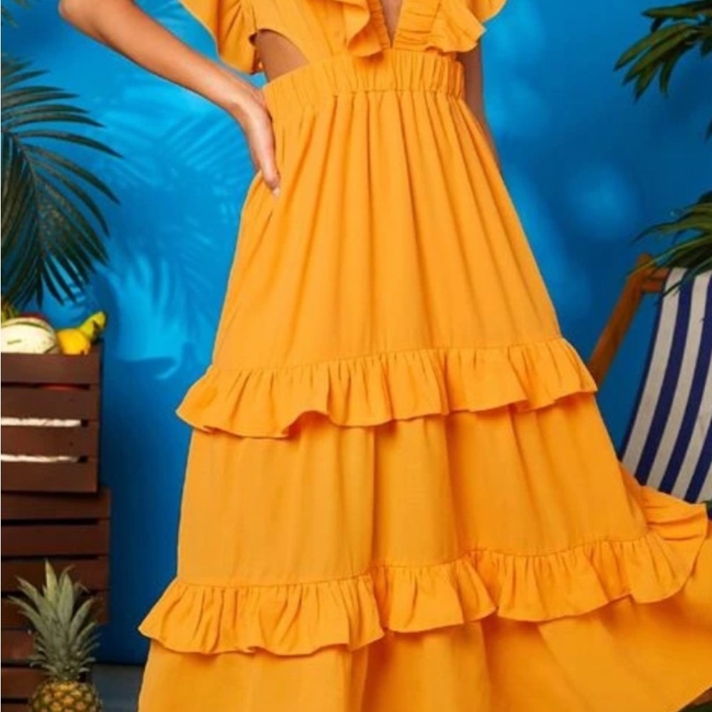 Elegant Orange Ruffle Dress
